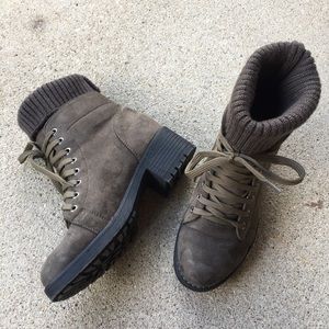 EUC Military Green Faux Suede Booties